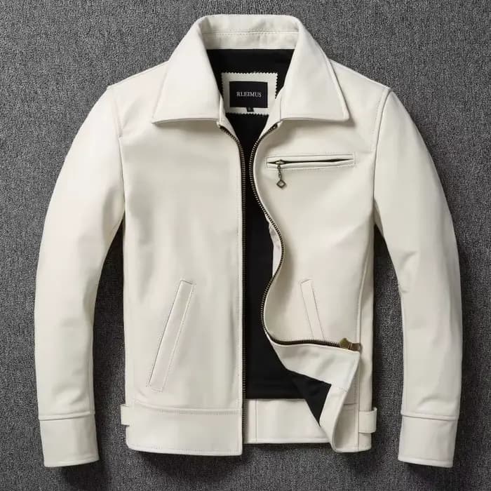 Veste de motard en cuir de vachette véritable pour homme