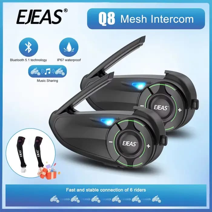 1/2 pièces EJEAS Q8 casque de moto maille 3.0 Interphone Bluetooth5.1 pour 6 coureurs 1200M