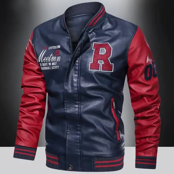 Veste de moto en cuir PU imperméable pour homme