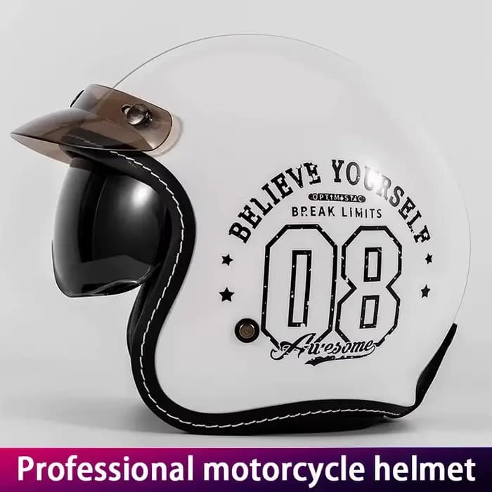 Casque de moto Vintage rouge trois-quarts mâle femelle double lentille Cruiser Biker couvre-chef Protection avec fonction miroir