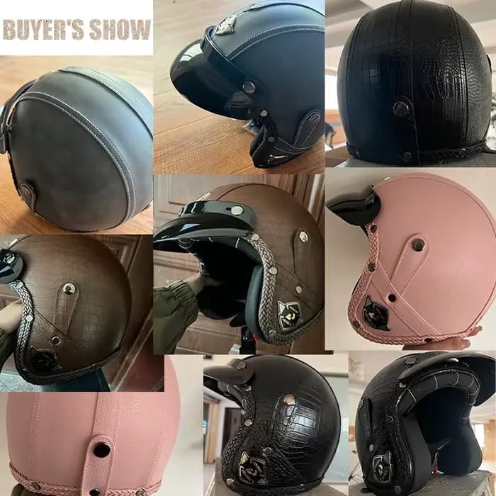 UCHOOSE casque de Moto rétro en cuir PU visage ouvert 3/4 Chopper casques de vélo classique Casco