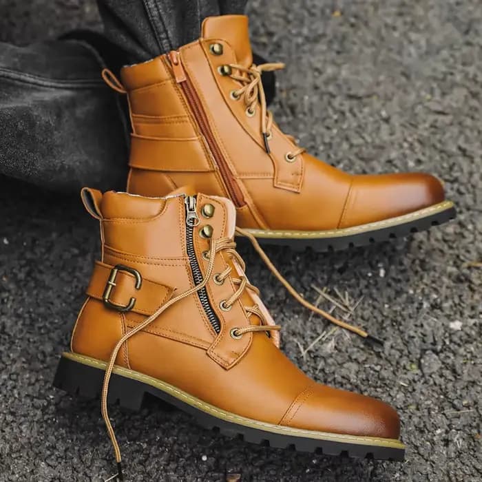 Bottines de moto en cuir pour hommes