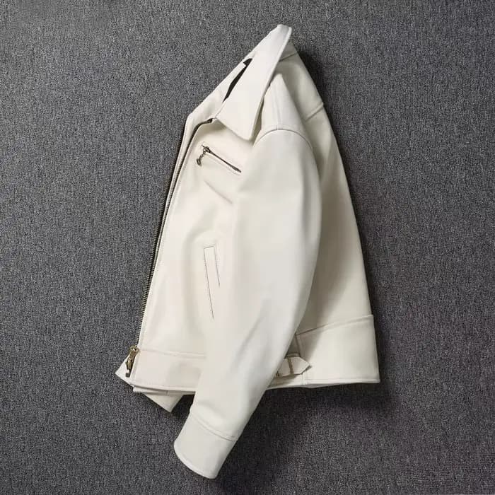 Veste de motard en cuir de vachette véritable pour homme