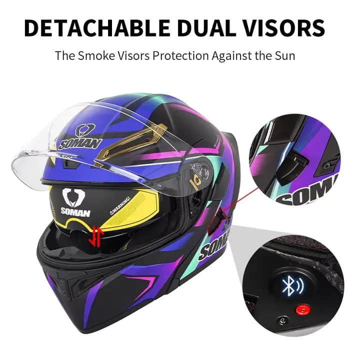 Casques rabattables à double lentille approuvés DOT pour Moto Vintage rétro casque