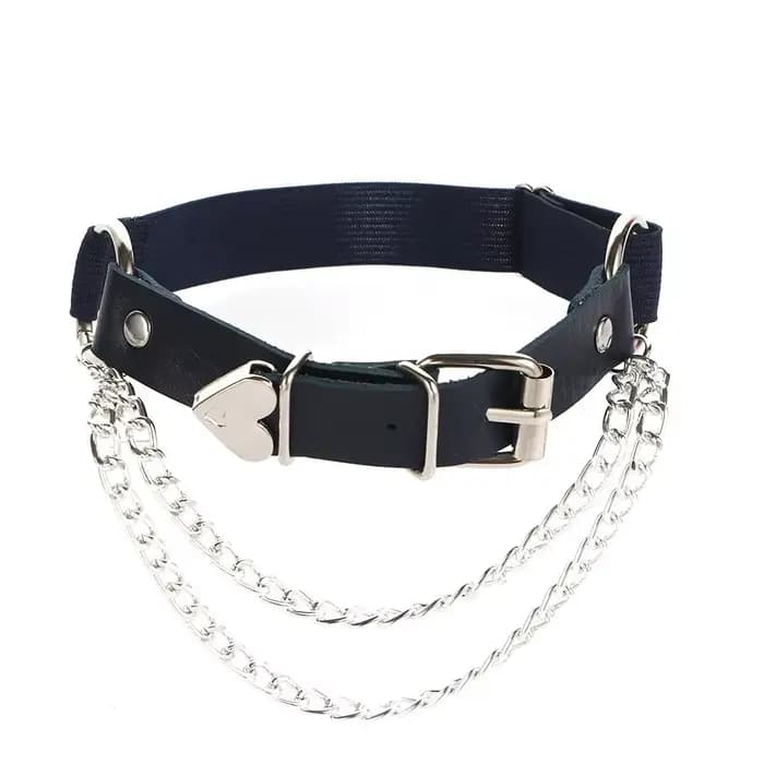 Harnais de jambe réglable sexy avec chaîne, anneau de cuisse, accessoires de mode punk, porte-jarretelles en cuir PU en forme de cœur, bretelles pour femme