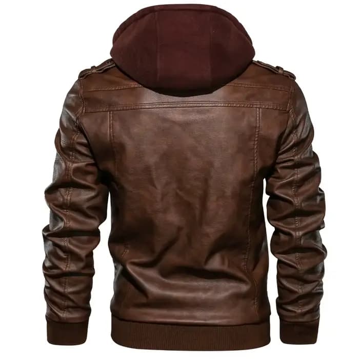 Veste à capuche en cuir PU pour homme