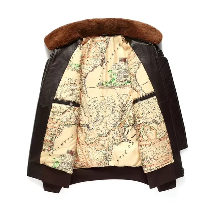 Veste en cuir marron foncé pour hommes, style rétro, véritable cuir de vache naturel épais, col en laine, manteau militaire d'hiver G1