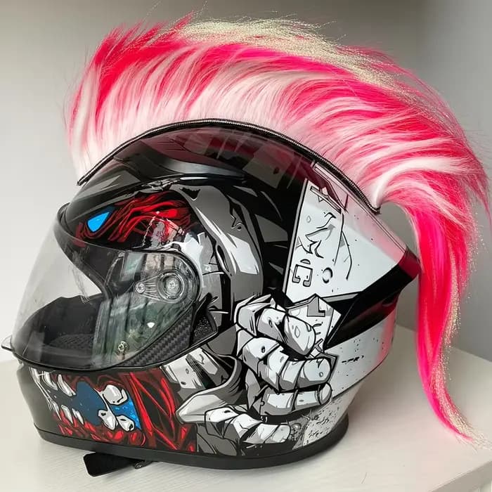 Personnalité créative moto casque électrique décoration Mohawk perruque