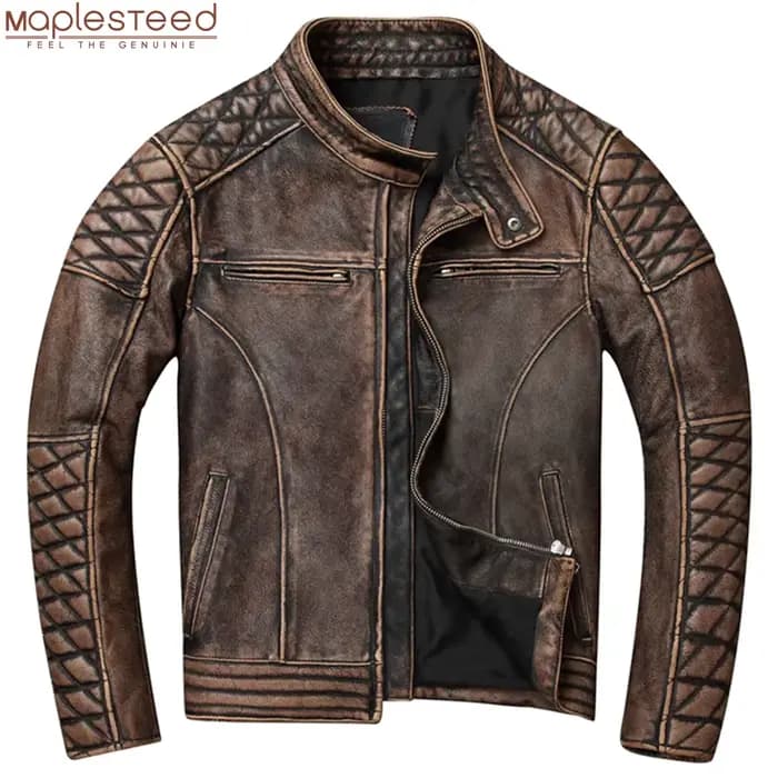 Veste de motard en cuir vintage pour hommes