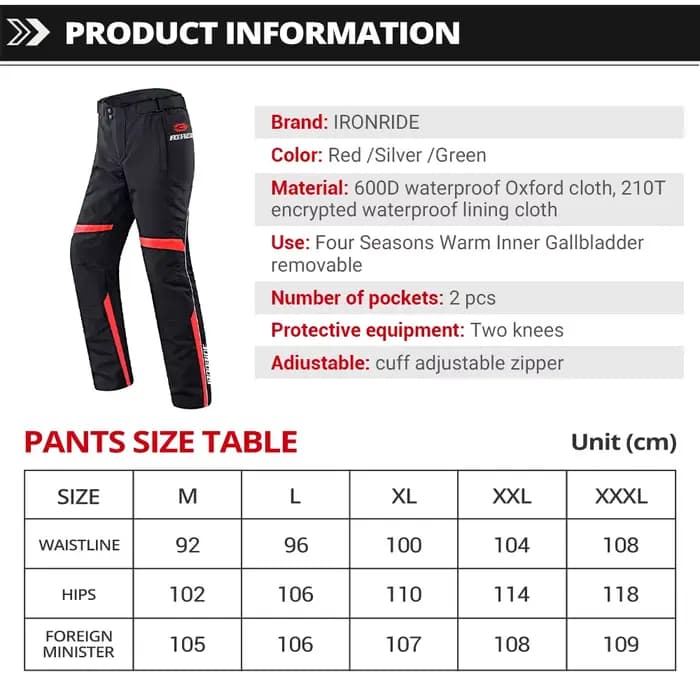 Pantalons de moto pour hommes chauds et réfléchissants en toutes saisons