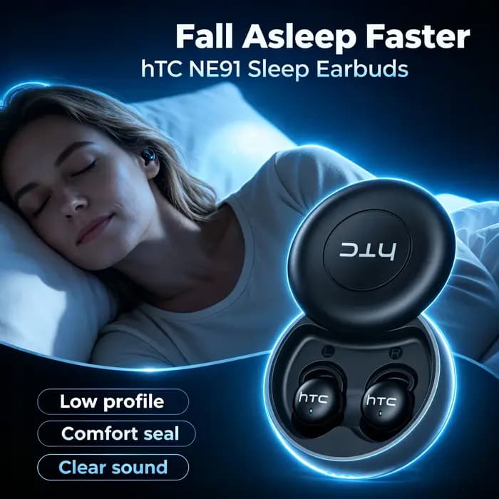 Écouteurs sans fil Bluetooth HTC NE91 pour le sommeil, réduction du bruit, longue autonomie, adaptés aux dormeurs latéraux