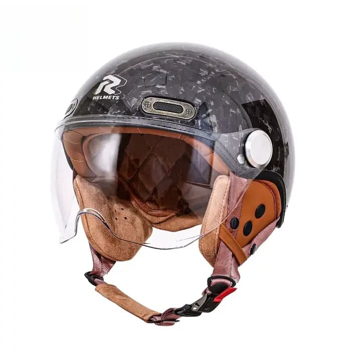 Certification DOT rétro visage ouvert demi Casque Moto Vintage casques en Fiber de carbone