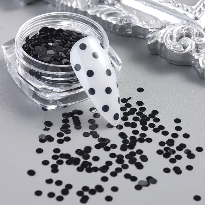 Accessoires de nail art à pois noirs et blancs scintillants, nail art rétro à motifs floraux et paillettes, paillettes rondes polyvalentes DIY