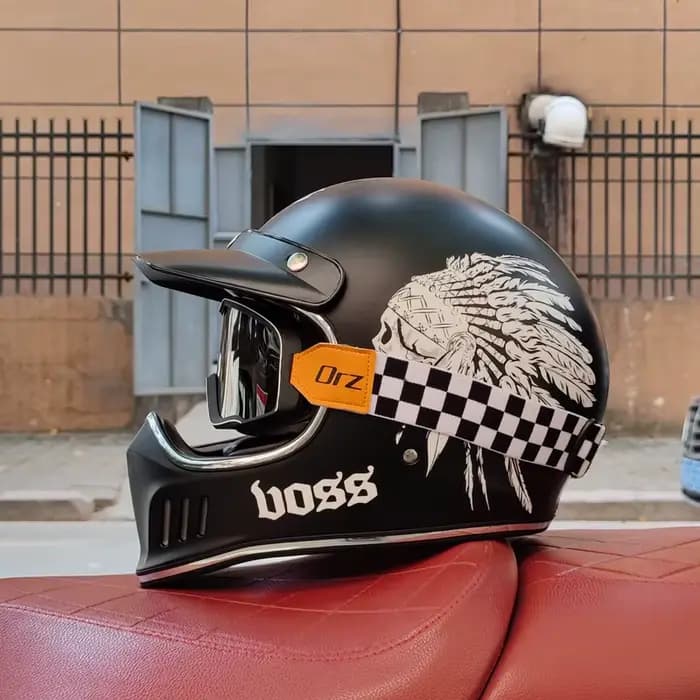 Casque de moto intégral vintage, casque de moto rétro Chopper, ent.com