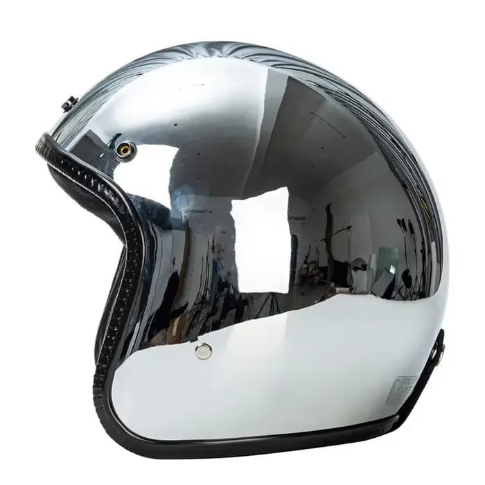 Casque de Moto à visage ouvert Vintage Kask Capacete Chrome argent rétro