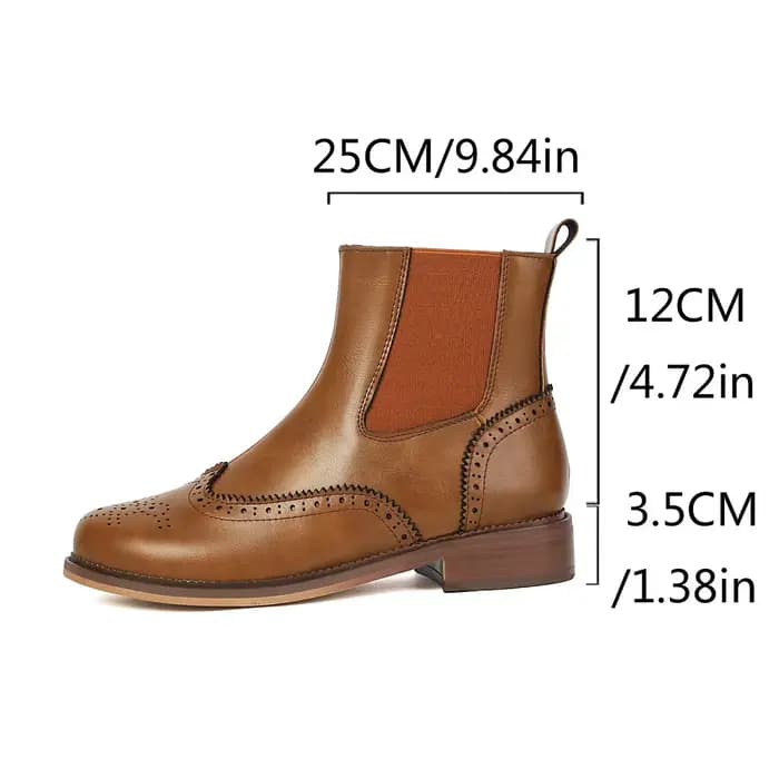 Bottines Chelsea classiques en cuir pour femmes, chaussures richelieu à bout d'aile, confortables, perforées, fermeture éclair latérale, bottines courtes