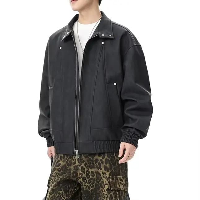 Blouson en cuir PU vintage pour homme