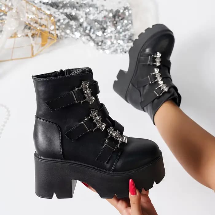 Punk Goth femmes moto bottes en plein air plate-forme talons hauts chaussures femme 2025 nouvelle marque de luxe