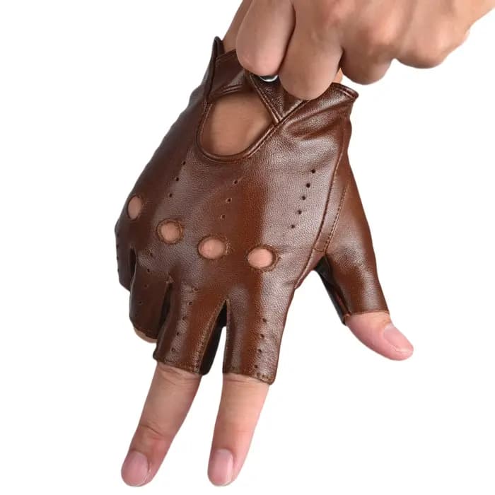 Gants de conduite en cuir demi-doigt sans doigts pour hommes