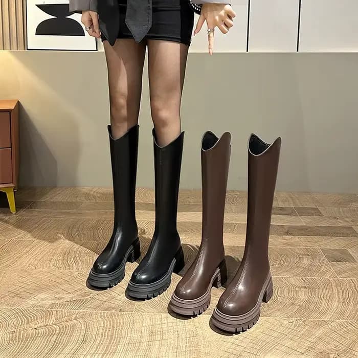 Bottes hautes pour femmes automne hiver nouveau Style fond épais Tube haut fermeture éclair dos