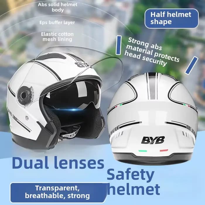 Casque de moto électrique quatre saisons à double visière anti-buée