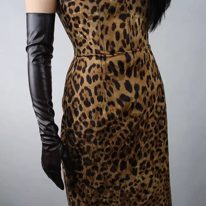 Gants longs en simili cuir PU 15 "38 cm café foncé marron