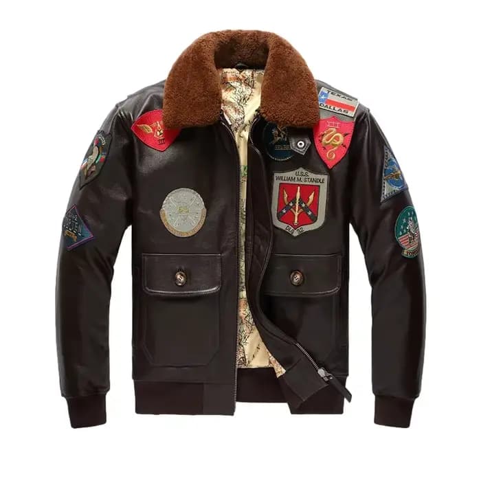 Veste en cuir marron foncé pour hommes, style rétro, véritable cuir de vache naturel épais, col en laine, manteau militaire d'hiver G1