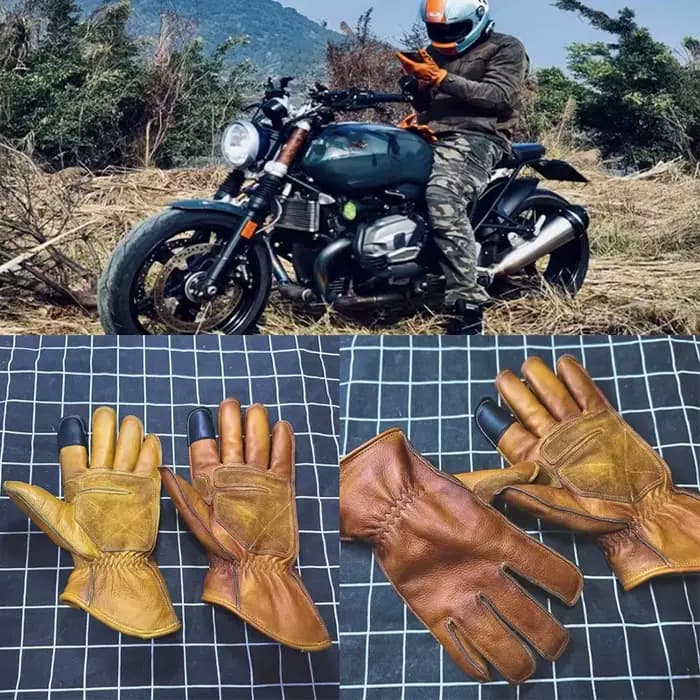 Gants de course de moto en cuir vintage faits à la main