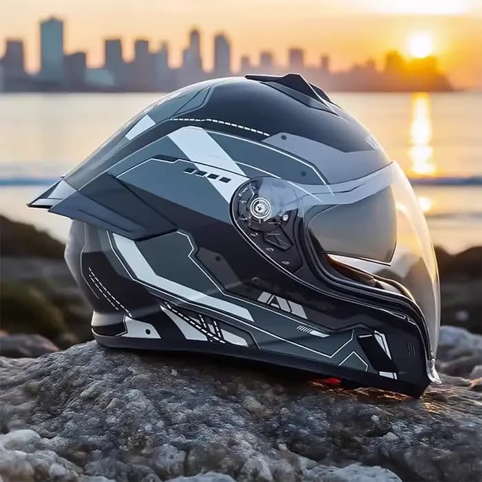 Casque de moto modulaire intégral pour adulte certifié DOT 3C avec double visière anti-UV à dégagement rapide