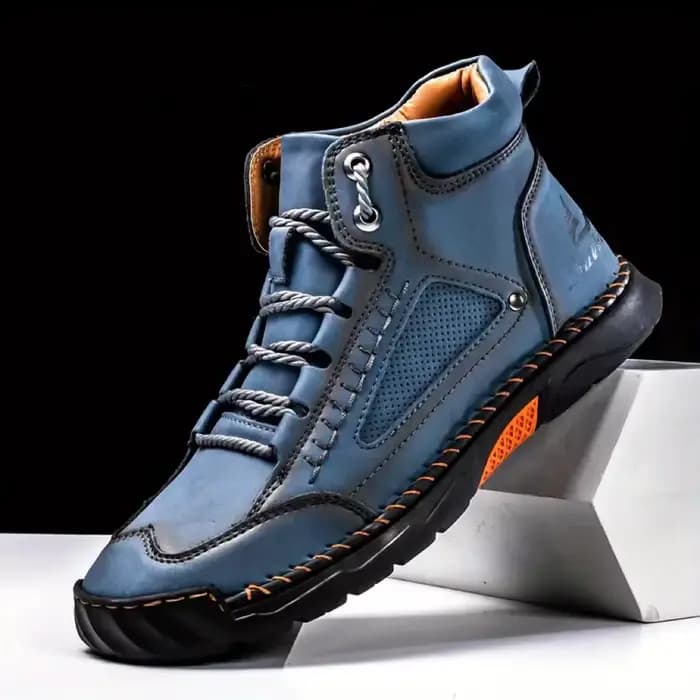 Bottes en cuir faites à la main pour hommes, baskets montantes en cuir tendance pour hommes, bottes décontractées d'extérieur à lacets marron plates