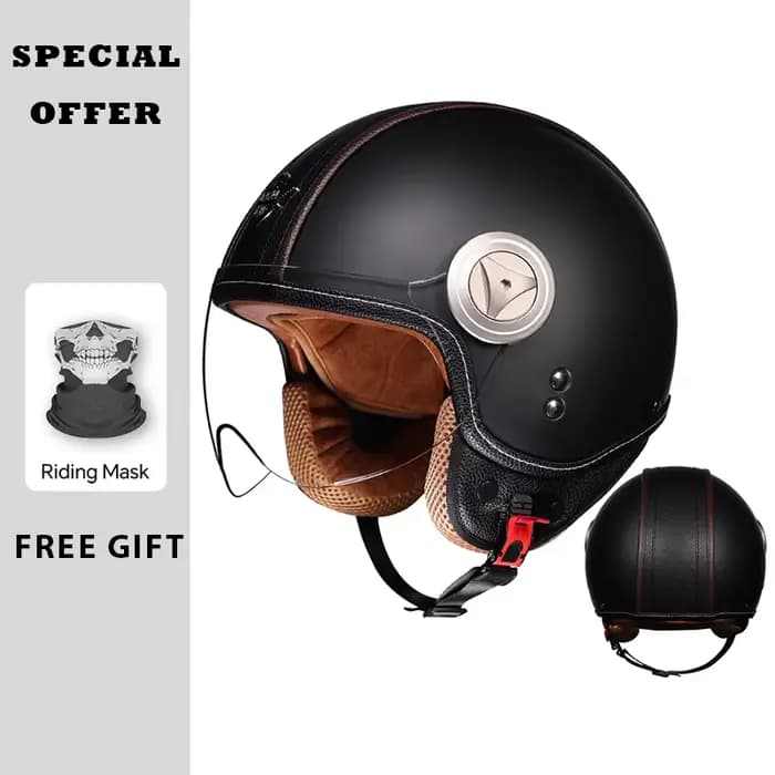 Casque Jet DOT casque ouvert hommes femmes rétro 3/4 casques De Moto en cuir café Racer demi-visage casque Capacete De Moto