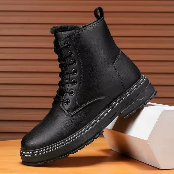 Nouvelles bottes de moto noires chaudes et épaisses pour hommes-fermeture éclair latérale