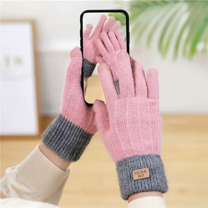 Gants pour femmes en hiver chaud Imitation cachemire écran tactile étudiant mignon avec velours épais tricoté cinq