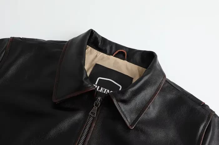 Veste de pilote militaire en cuir véritable pour hommes