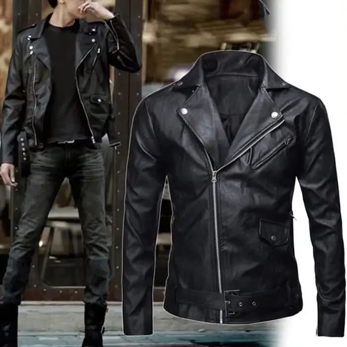 Veste de moto en cuir coupe couvertes pour hommes