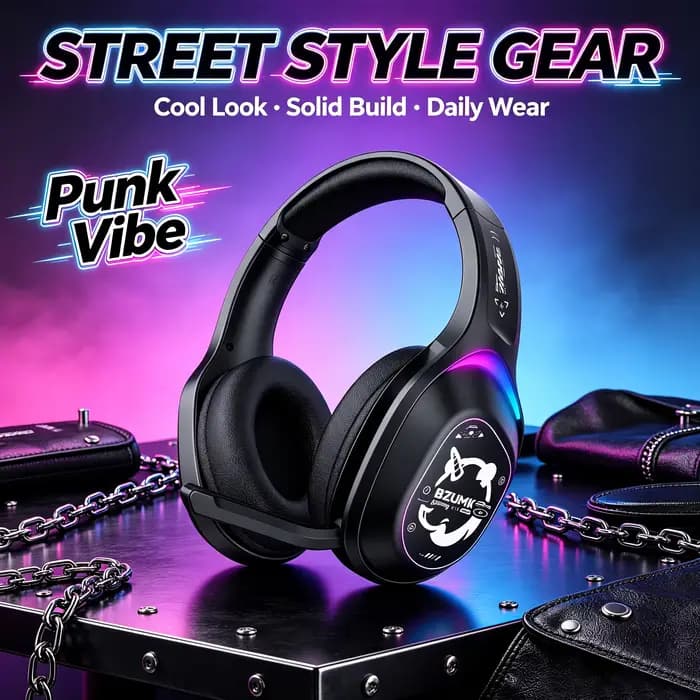 Casque de jeu filaire Bzumk avec éclairage RGB élégant, utilisation multi-scénarios, adapté au jeu et au bureau