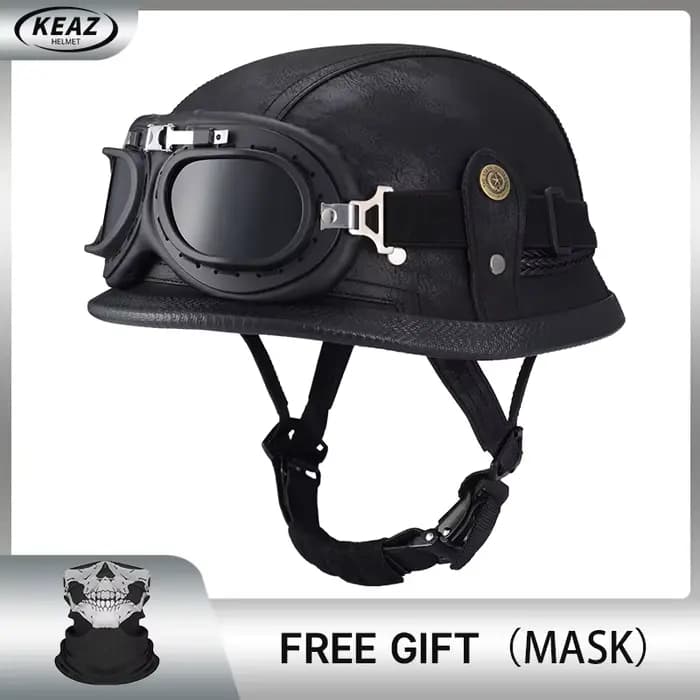 Casque demi-visage en cuir de Style allemand pour moto