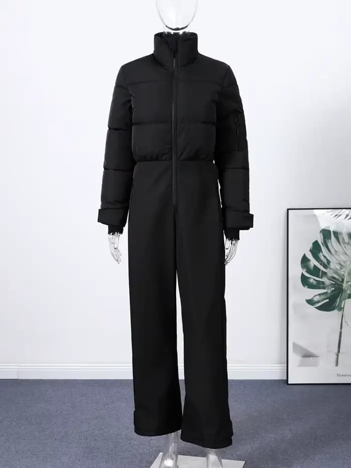 Combinaison de ski pour femme, col montant, fermeture éclair, manches longues, jambes droites et larges, en coton, vêtements chauds et épais, hiver 2025