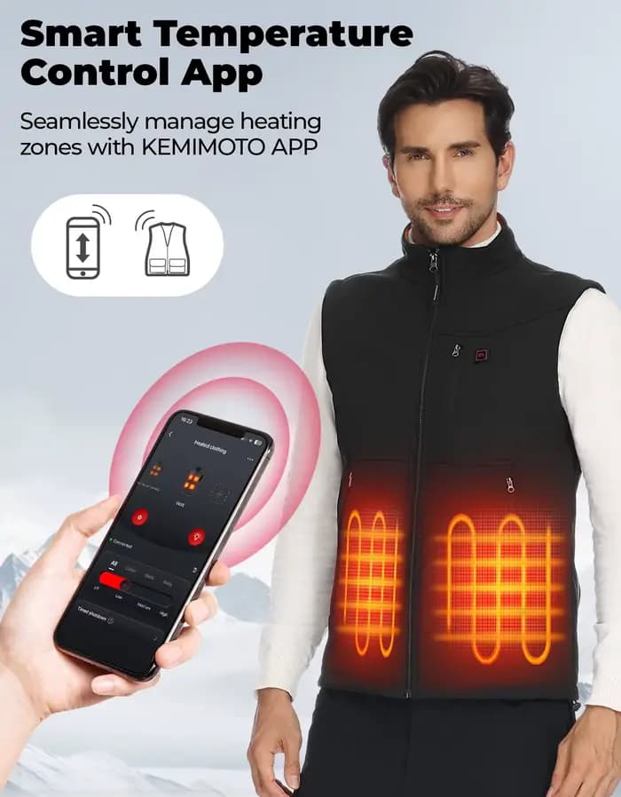 KEMIMOTO Gilet chauffant unisexe avec 6 zones chauffantes