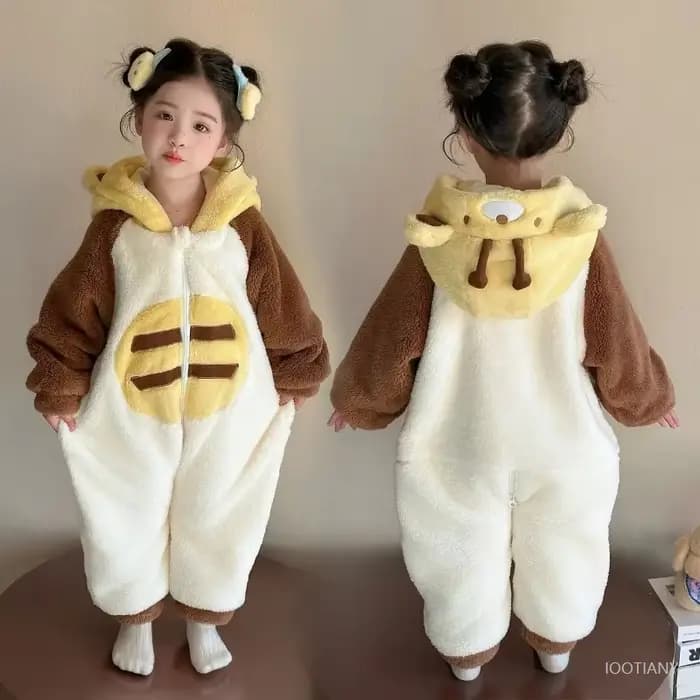 Pyjama Abeille pour Enfants, Combinaison Animaux Mignons Jaune, Pyjama Doux et Fluffy à Motif de Dessin Animé, Costume de Cosplay Abeille à Capuche, Nouvel An