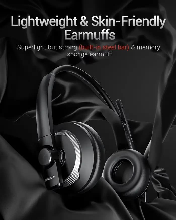 Casque USB filaire Awatrue avec micro anti-bruit pour PC portable, contrôle intégré, son amélioré et léger