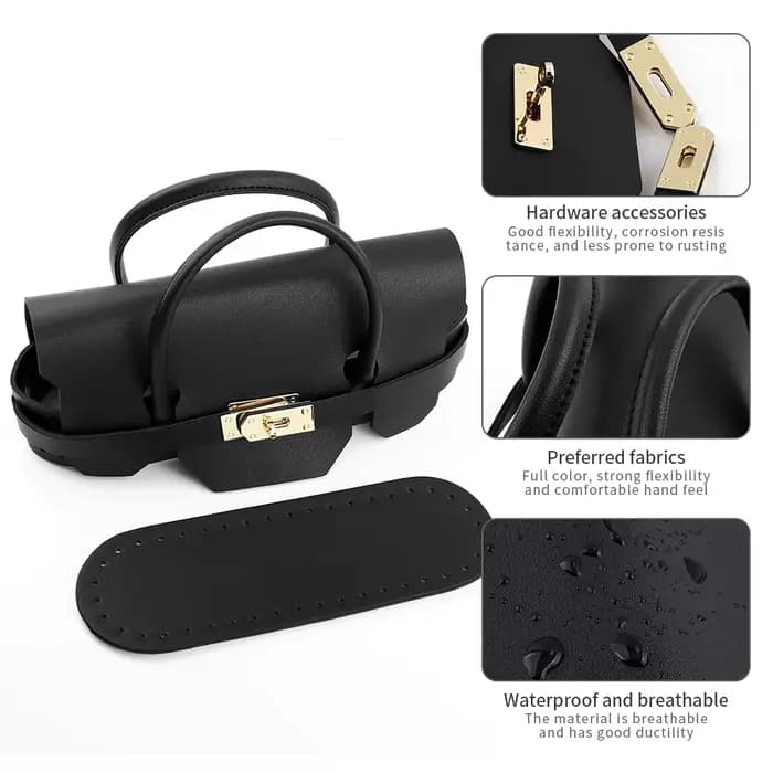 Kit d'accessoires pour sacs tricotés faits main DIY, sacs fourre-tout en cuir PU, accessoires de couture pour sacs au crochet, café noir