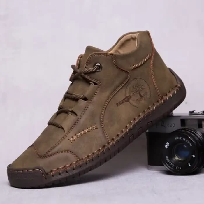 Bottes de moto en cuir rétro pour hommes