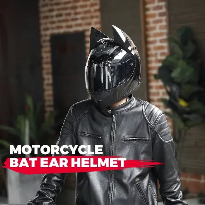 Casque de moto intégral avec oreilles de chauve-souris pour homme