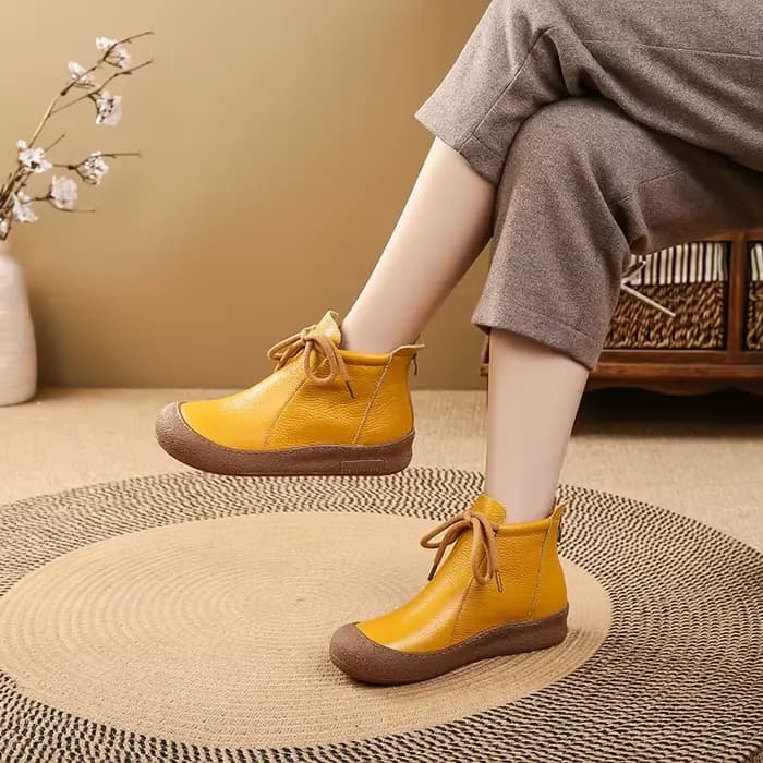 Nouvelles bottes d'hiver en cuir véritable pour femmes, bottines hautes à lacets, bottes courtes chaudes en fourrure, chaussures orthopédiques pour femmes, bottines à la cheville.
