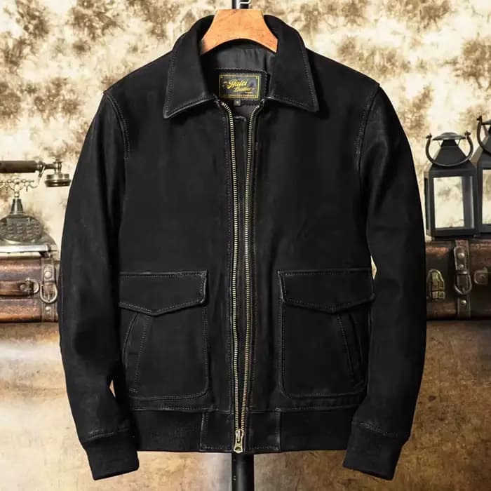 Veste de pilote d'hiver noire en cuir pour hommes