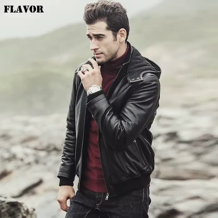Veste en cuir d'agneau véritable pour homme FLAVOR