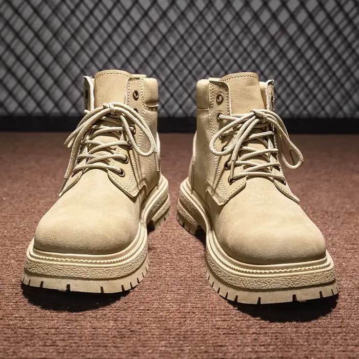 Bottes de moto mi-mollet en cuir mat rétro pour homme, style workwear, à lacets, à bout rond, semelles épaisses et chaudes pour l'automne et l'hiver
