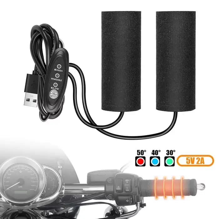 Poignées chauffantes pour moto 12V USB 3 vitesses