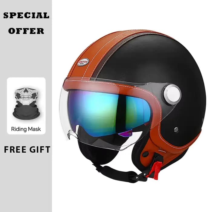 Casque de moto ouvert en cuir Vintage